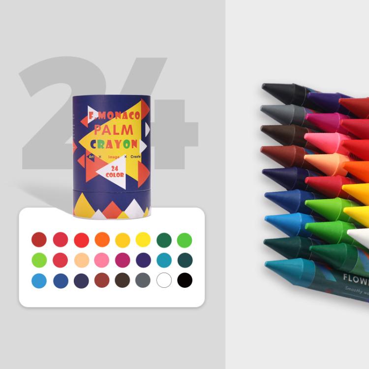 Children’s palm crayons set, blue tube with 24 color options and color swatch cards