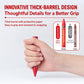 Thick-barrel palm crayon held in a hand, showing grip and snap-resistant design