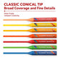 Classic conical tip palm crayons, colorful row showing broad coverage and fine details