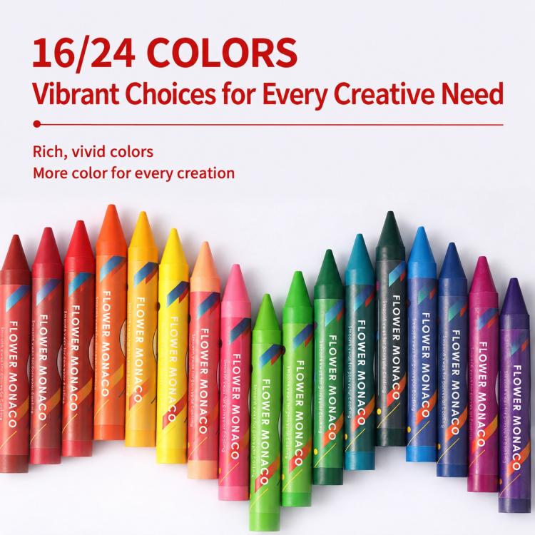 Multicolor palm crayon set arranged in a line, vibrant conical tips for coloring