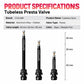 Tubeless Presta valve product specs: aluminum stem, rubber base, 45/65/85 mm lengths