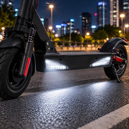 Black LED turn signal side lights with clear lens, mounted on electric scooter