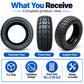 Tubeless scooter tire shown in side, tread, and angled views