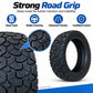 Black tubeless scooter tire with deep tread blocks for traction and stable grip