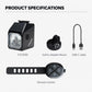 Black bike front light with remote control, GoPro adapter mount, and USB charging cable