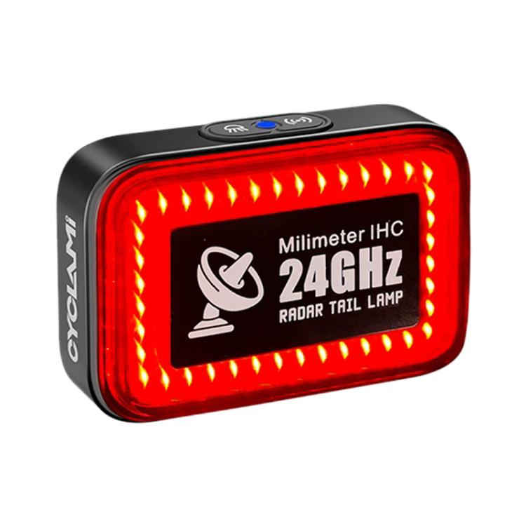 Smart bike tail light with red LED glow and radar warning panel