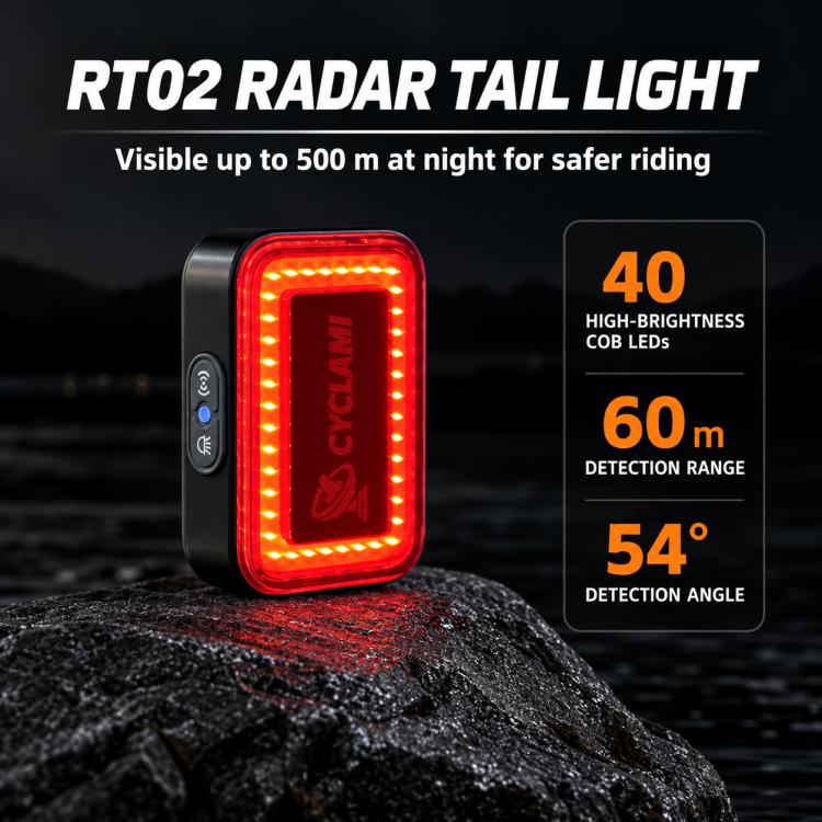 RT02 radar tail light with bright red LED window and 60 m detection graphic