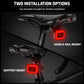 Bike tail light with red LED showing saddle-rail and seatpost mount options