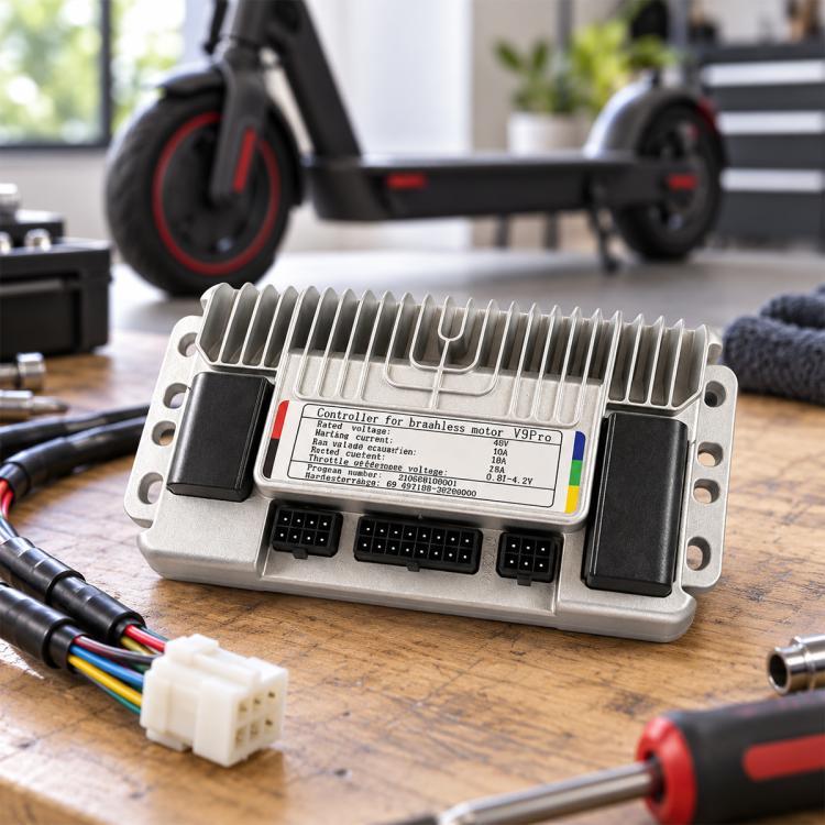 Electric scooter motor controller with aluminum heat sink and multi-wire connector ports