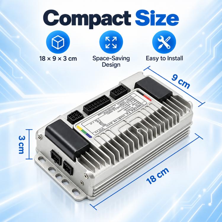 Electric scooter motor controller with aluminum heat sink and compact rectangular metal case