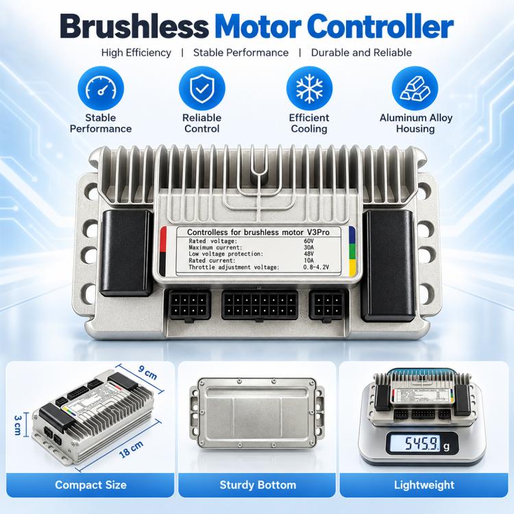 Electric scooter motor controller with dual black end caps and aluminum cooling fins
