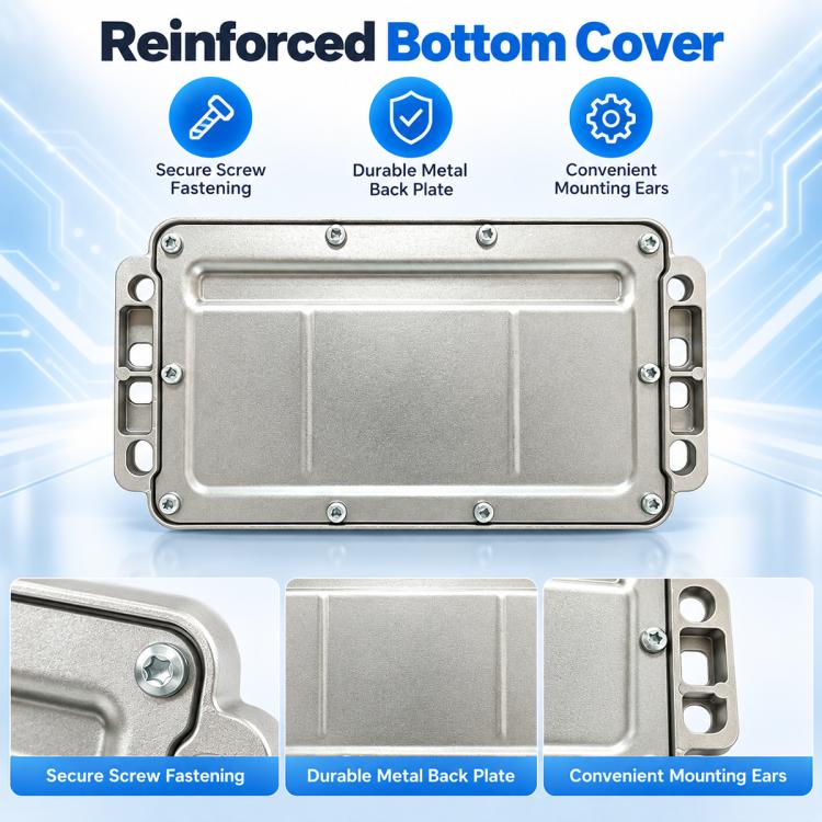 Electric scooter motor controller reinforced base cover with mounting screws and side ears