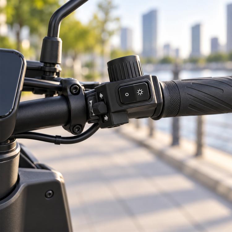Electric scooter handlebar switch module with power button and protective housing