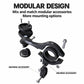 Modular bike computer extension mount in parts view, black curved arm and bases