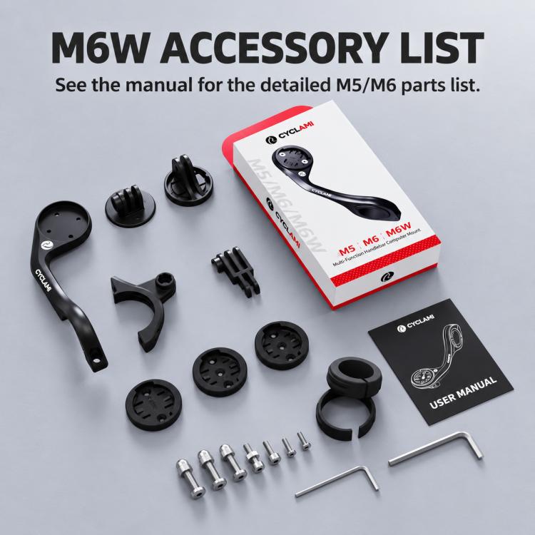 Bike computer mount accessory kit parts with black mounting arm and circular bases