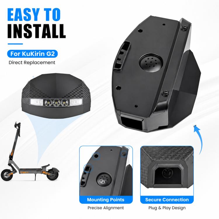 Scooter dashboard display assembly rear housing with mounting points and speaker grille