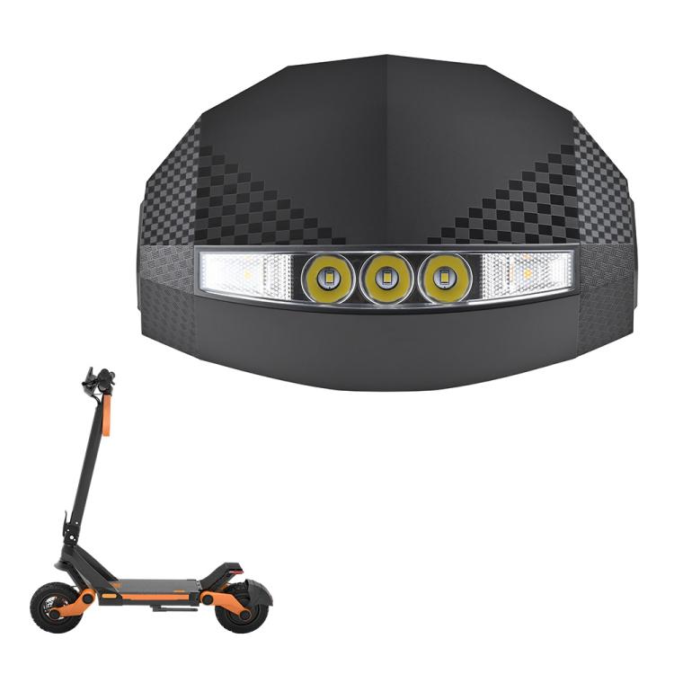 Scooter dashboard display housing with integrated front light and three yellow LEDs