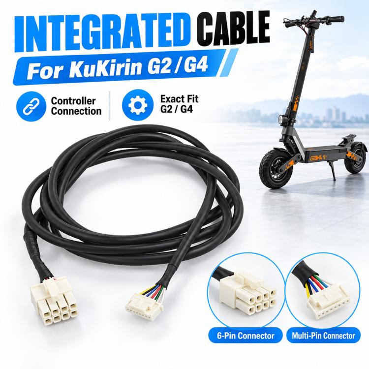 Black integrated scooter controller cable with 6-pin and multi-pin connectors.