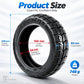Black vacuum scooter tire with deep tread and size markings on sidewall