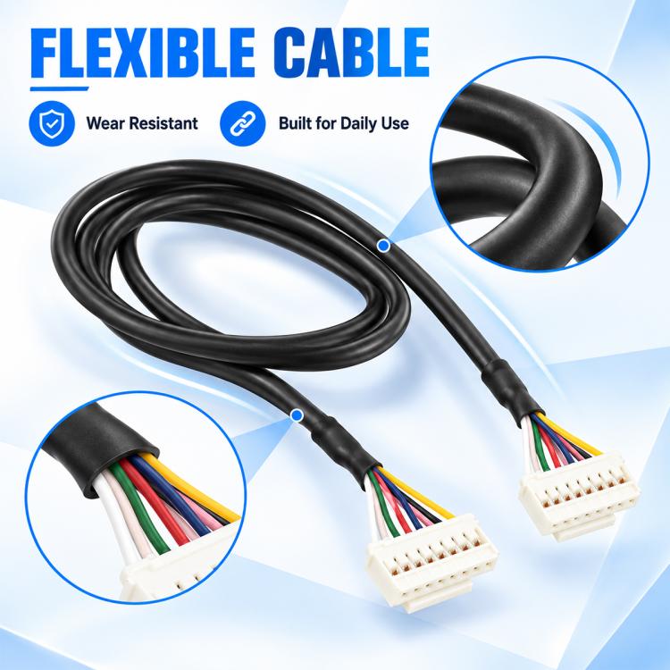 Flexible black controller cable with two white multi-pin connectors