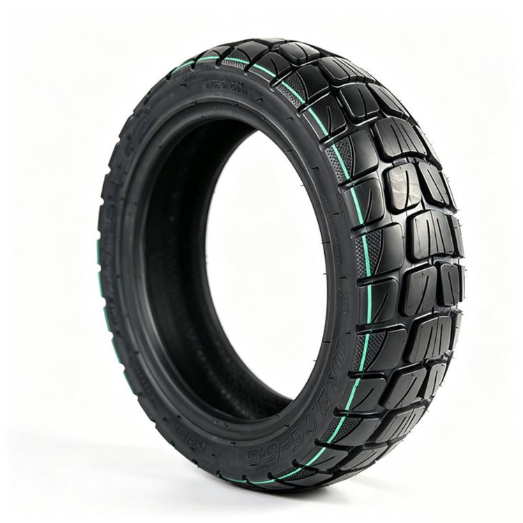 Electric scooter off-road vacuum tire, black with teal sidewall tread lines