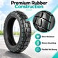 Electric scooter tire, black rubber with teal accents and thick sidewall tread