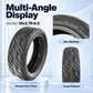 Electric scooter tire shown at angle with detailed tread and size markings