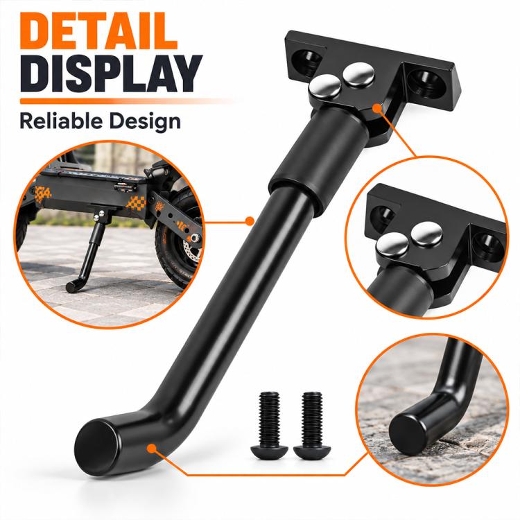 Black scooter support foot with clamp-style mounting plate and two screws
