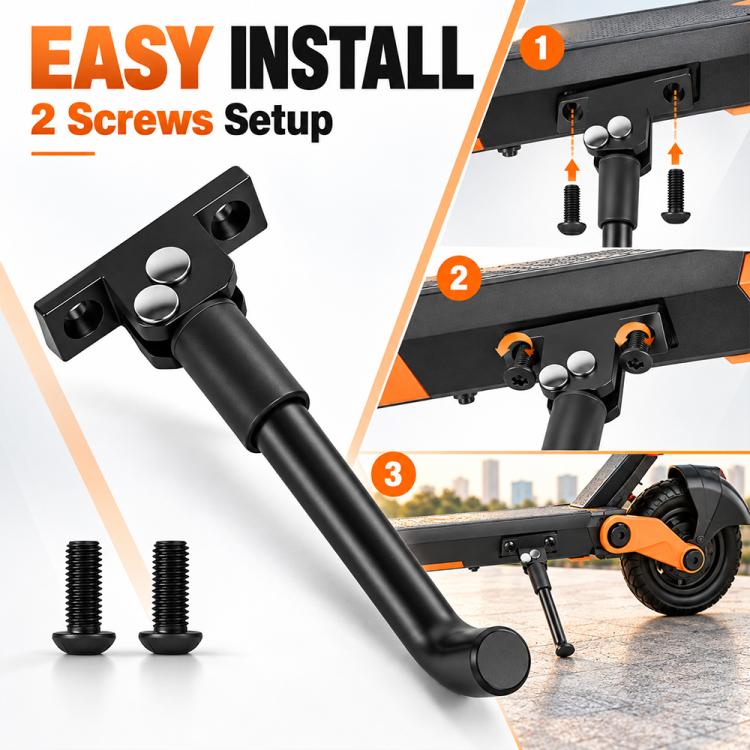 Kickstand with two screws and black support leg for scooter mounting.
