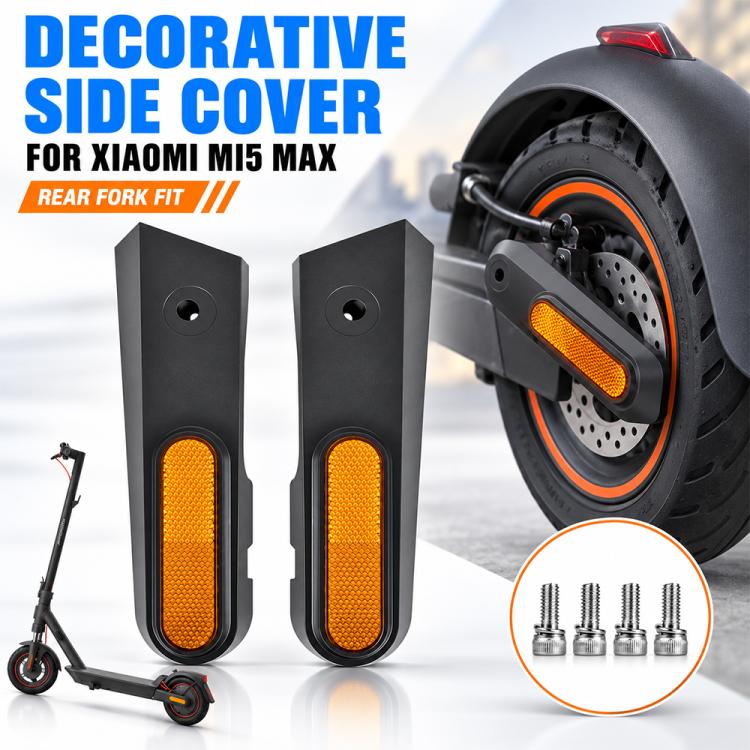 Decorative rear fork side covers for electric scooter with amber reflective strips