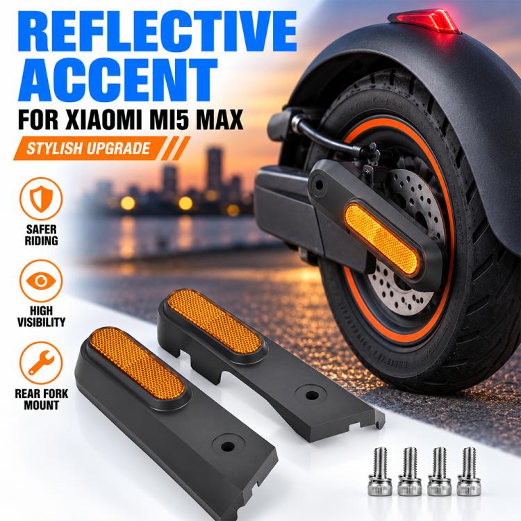 Black rear fork side covers with amber reflective inserts for improved visibility