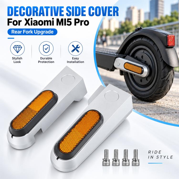 White decorative side covers with amber reflectors and included screws on scooter wheel
