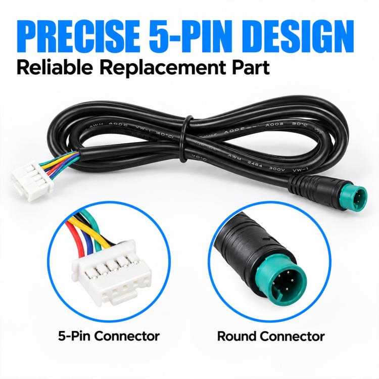 Electric scooter controller cable with 5-pin connector and round connector, black wire