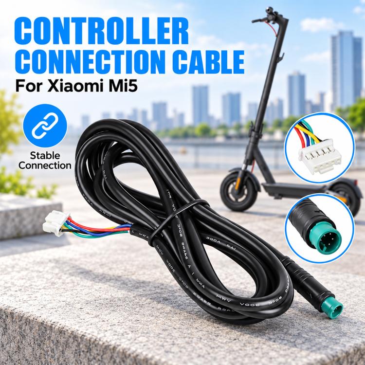 Electric scooter controller connection cable with 5-pin connector and round plug, black