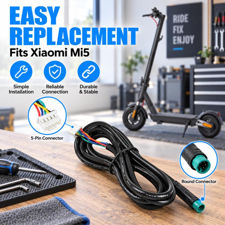 Electric scooter controller cable with 5-pin connector and round connector on black wire