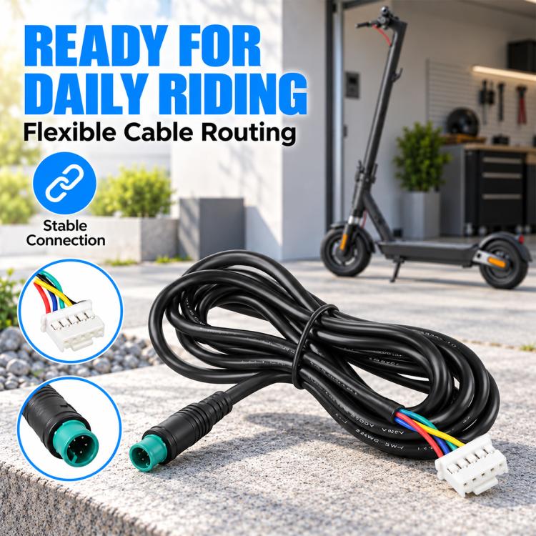 Black electric scooter controller cable with 5-pin connector and round connector