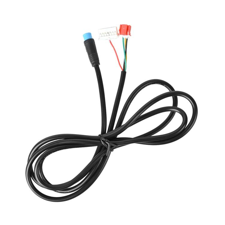 Black scooter controller cable bundle with blue connector and white/red plug ends