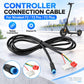 Black controller connection cable with blue barrel connector and multi-wire plug ends