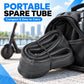 Coiled 8.5-inch inflatable inner tube spare, black rubber with valve stem