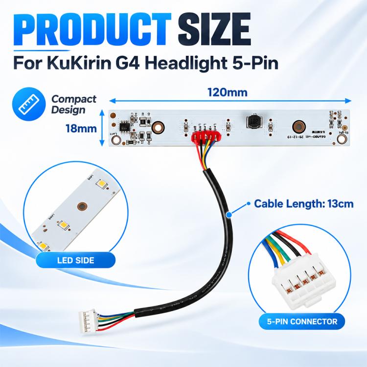 LED headlight circuit board strip with compact design, 5-pin connector, and wire length