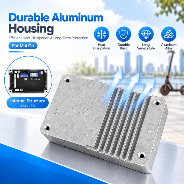Electric scooter controller aluminum housing with finned heat-sink back plate