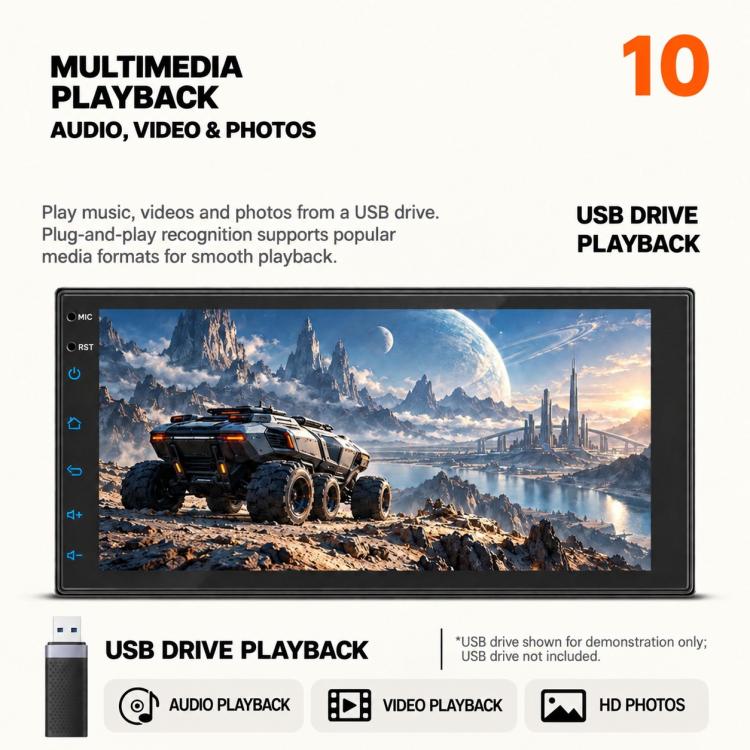 7 inch IPS Double-DIN Car MP5 Player Wireless CarPlay/Android Auto Bluetooth HD Display