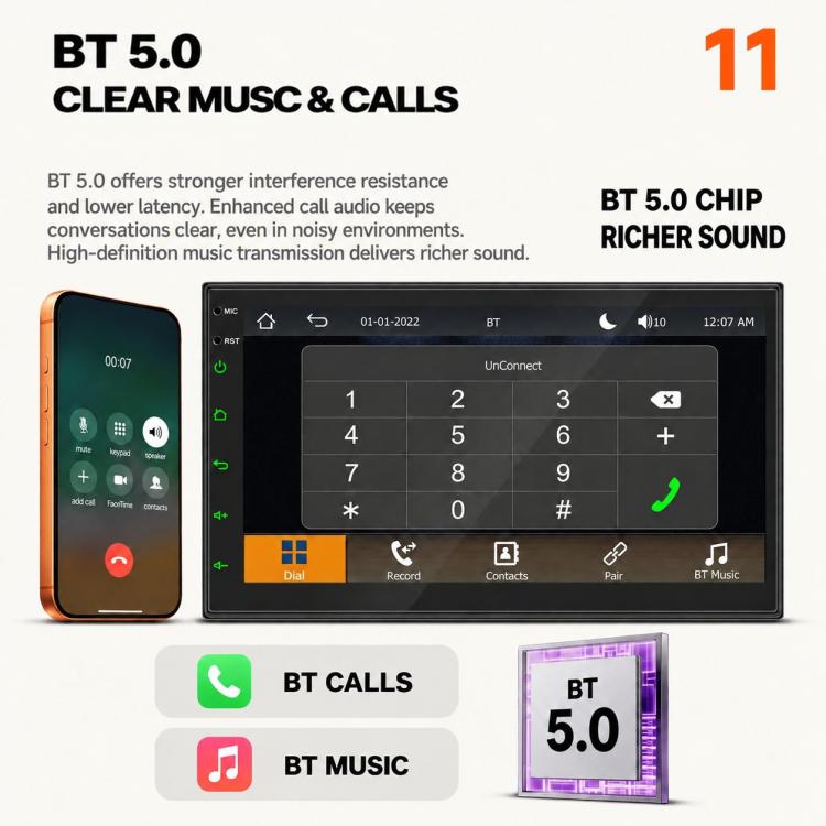 7 inch IPS Double-DIN Car MP5 Player Wireless CarPlay/Android Auto Bluetooth HD Display