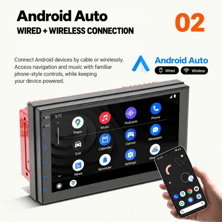 7 inch IPS Double-DIN Car MP5 Player Wireless CarPlay/Android Auto Bluetooth HD Display