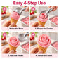Hands using an aluminum ice cream spade scoop to shape pink rose ice cream