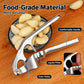 Manual garlic press on bowl of peeled garlic, with perforated holes and comfortable grip