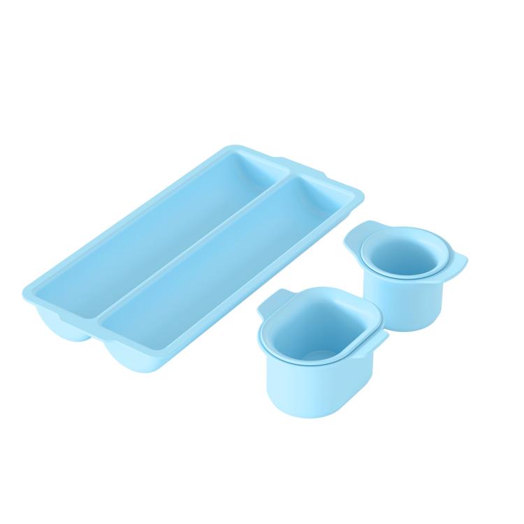 Blue lollipop cake pop mold tray set with two cup cutters and recessed channels