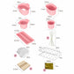 Pink lollipop cake pop mold kit with tray, cup cutters, skewers, and size diagram