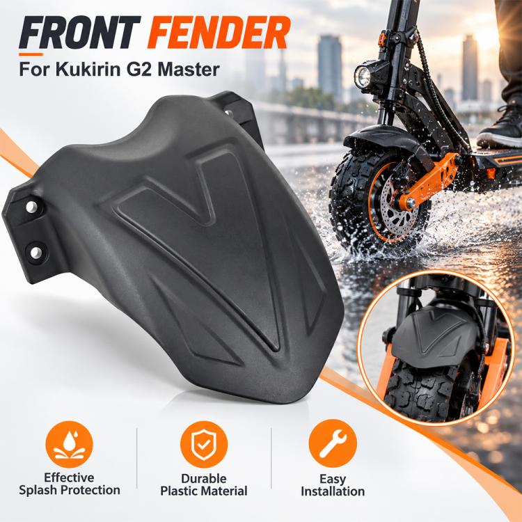 Black electric scooter front fender with curved profile and mounting bracket