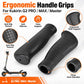 Black ergonomic scooter handlebar grips with textured anti-slip palm support.